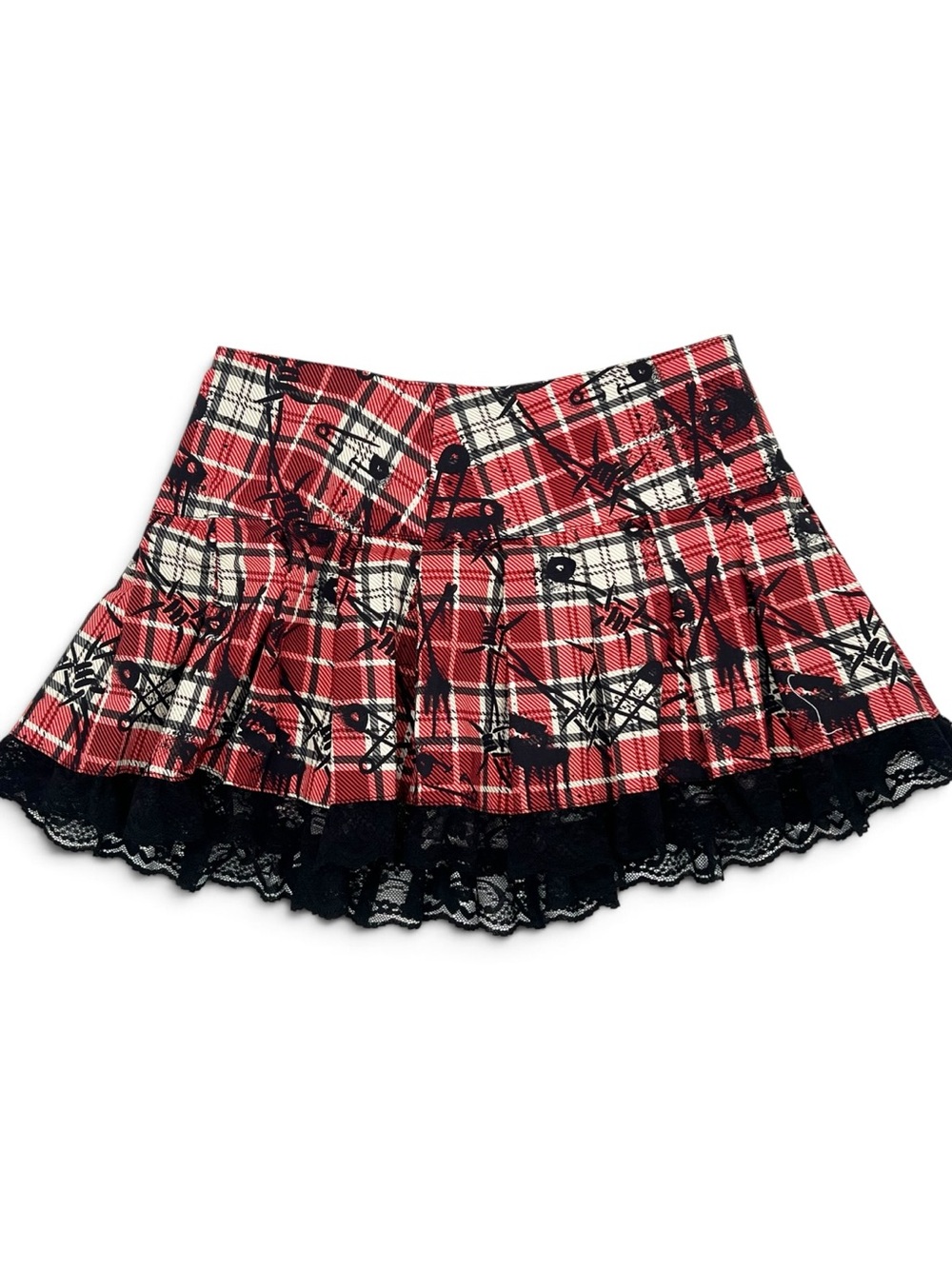 Current Mood Dolls Kill Red Plaid Lace Mini Skirt Small Goth Punk Y2K Ruffle Alt